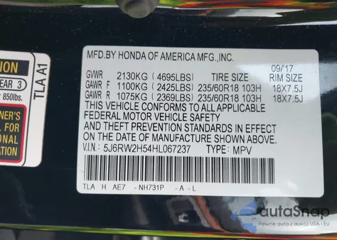 2017 Honda Cr-V Ex z USA, uszkodzony, nr VIN 5J6RW2H54HL067237